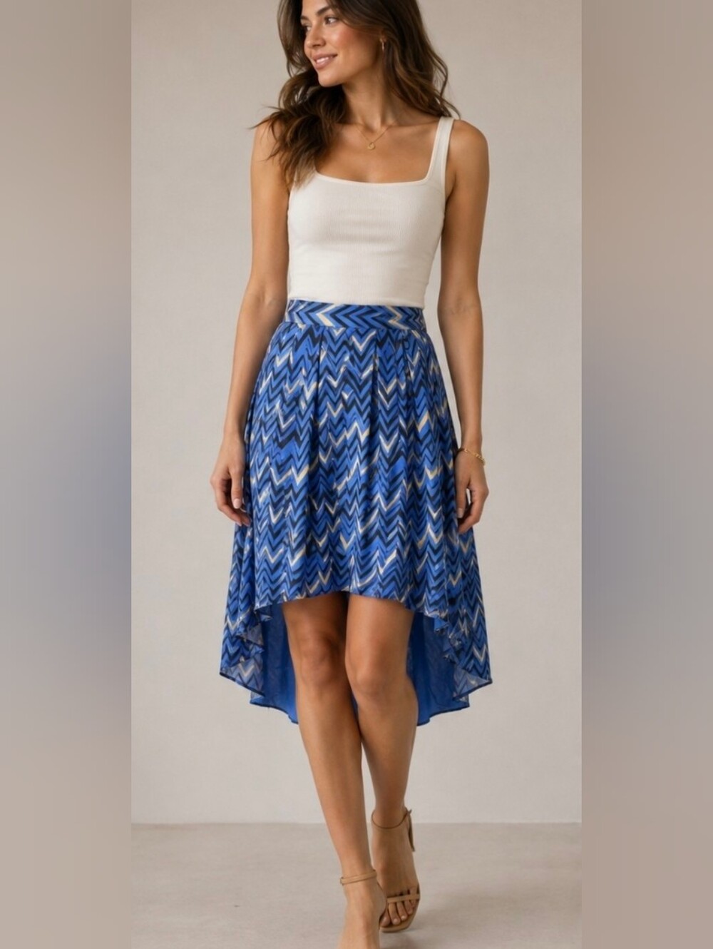 Madewell | High Low Chevron print skirt 100% SILK  size 10